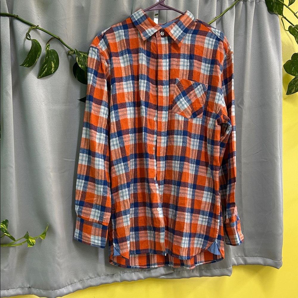 Plaid Orange and Blue Men's Shirt XL